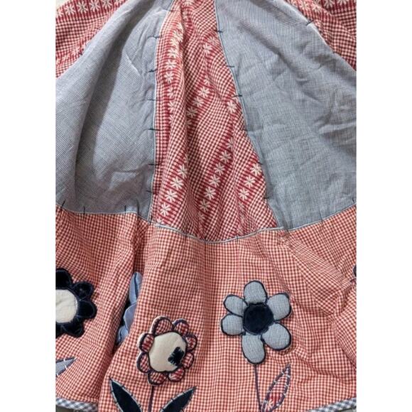 Vtg Quilted Patchwork Christmas Tree Skirt Red White Blue Gingham Country USA - Picture 4 of 11